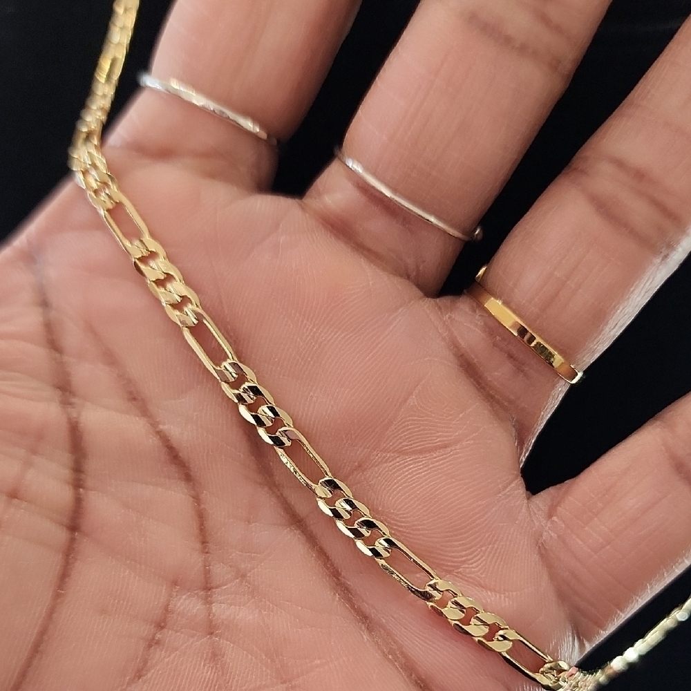 Gold Plated Figaro Chain Necklace 20" Vintage Made in Korea Unisex - Picture 3 of 7